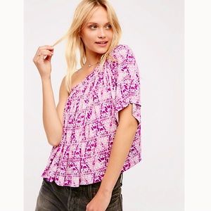 Free People off-the-shoulder / one shoulder pink-purple and white Crop Top